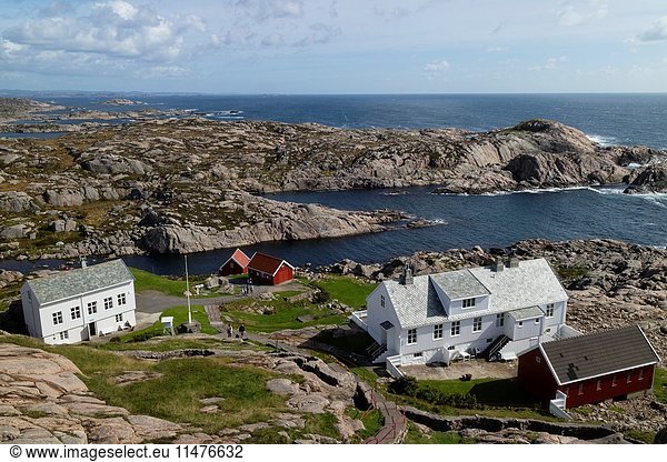View from the lighthouse at Lindesnes over the sea and rocks  Norway.