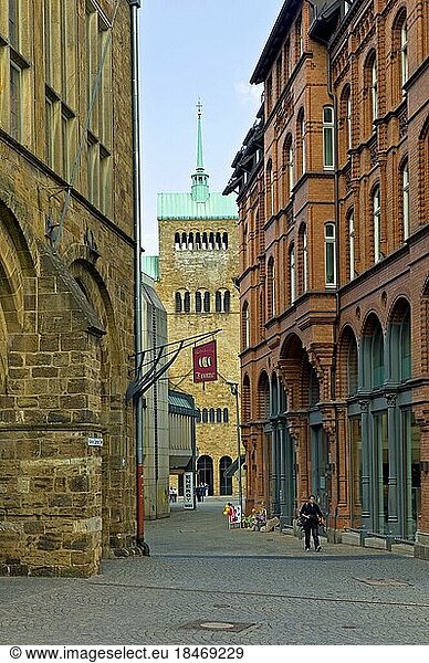 View from the market place to the cathedral  Minden  Germany  Europe
