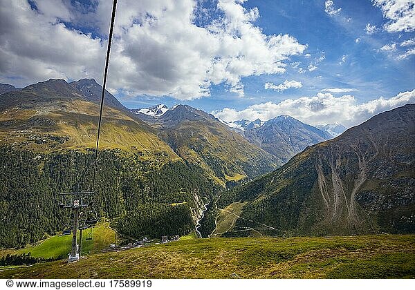 View from the Wildspitze mountain station into the Windach valley  Ötztal Alps  Vent  Sölden  Ötztal  Tyrol  Austria  Europe