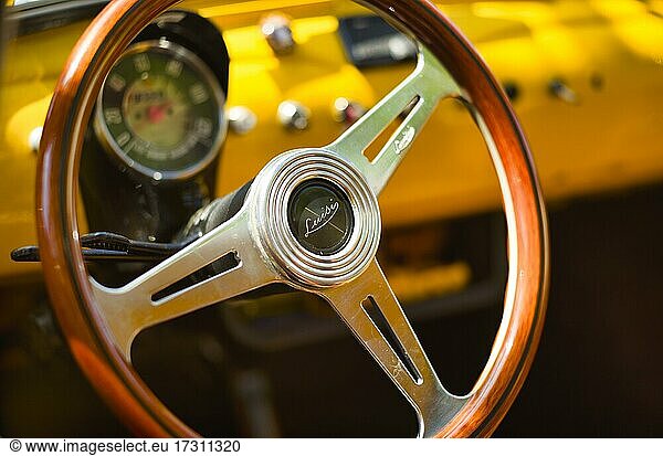 View into the cockpit of a Fiat Nuova 500 Cinquecento  classic car  vintage car  Stuttgart  Baden-Württemberg  Germany  Europe