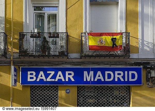 View of a placard in a street of Chamberi quarter. Madrid city  Spain. May  2020