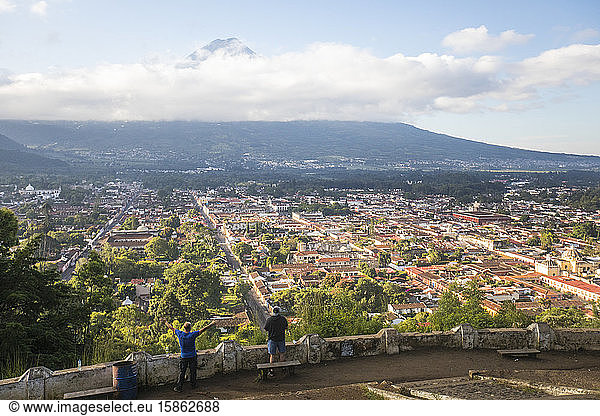 View of Antigua from Hill of the Cross  Guatemala.