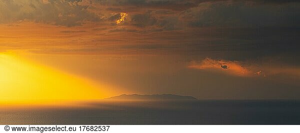 View of Capraia Island  sunset  Tuscan Archipelago  Elba Island  Livorno Province  Tuscany  Italy  Europe