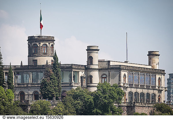 View of Chapultepec Castle against sky in Mexico city during sunny day  Mexico