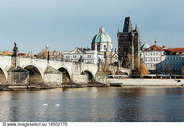 View of Charles Bridge and Vltava River in Prague