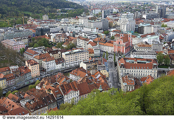 View of city centre from the Old Castle Ljubljanski Grad  Ljubljana  Slovenia  Europe