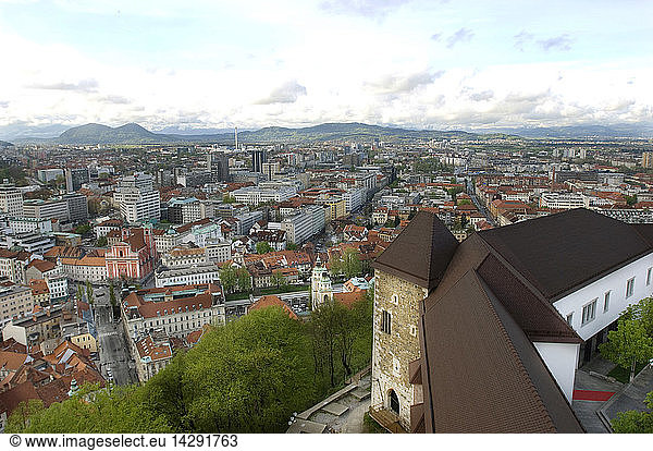 View of city centre from the Old Castle Ljubljanski Grad  Ljubljana  Slovenia  Europe
