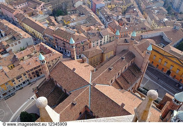 View of Cremona from the Torrazzo  the bell tower of the Cathedral of Cremona  Lombardy  Italy