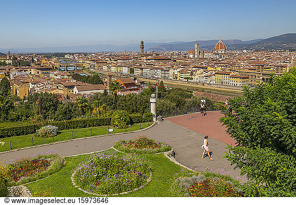 View of Florence seen from Piazzale Michelangelo Hill  Florence  Tuscany  Italy  Europe