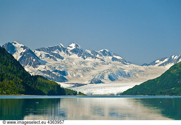 View of Harriman Glacier from Harriman Fjord  Prince William Sound  Southcentral Alaska  Summer