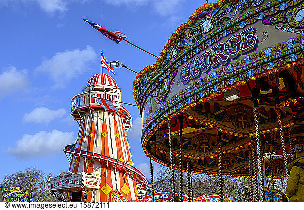 View of helter skelter ride  Winter Wonderland Christmas Fair  Hyde Park  London  England  United Kingdom  Europe