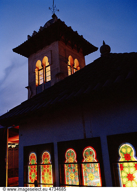 View of house with stained glass windows