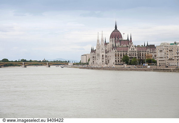 View of Hungarian Parliament Building at Danube River  Budapest  Hungary