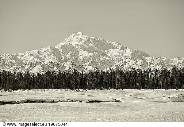 View of large snowy mountain in the distance.