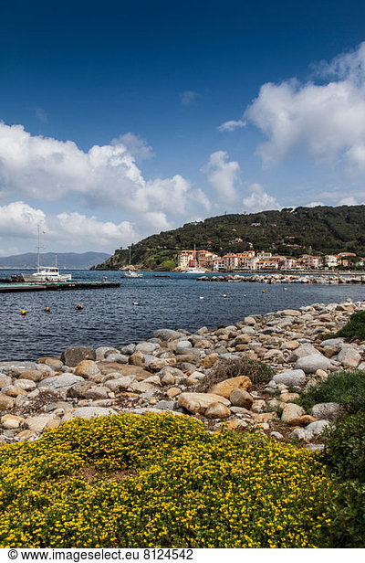 View of Marciana town from shoreline  Elba Island  Italy