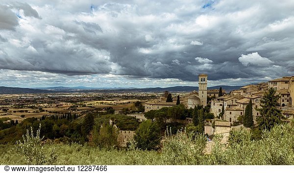 View of medieval cities of Assisi and its countryside.