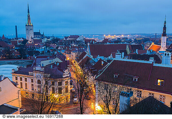 View of Old Town at dusk  from Toompea  Tallinn  Estonia
