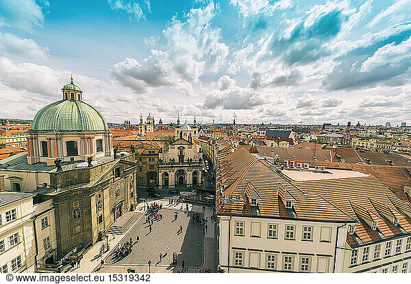 View of old town of Prague including th Church of St. Salvator  St. Francis Of Assissi Church and Charles Bridge Museum   Prague  Czech Republic