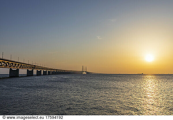 View of Oresund Bridge at sunset
