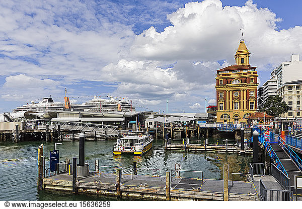 View of Queens Wharf against cloudy sky in city  Auckland  New Zealand