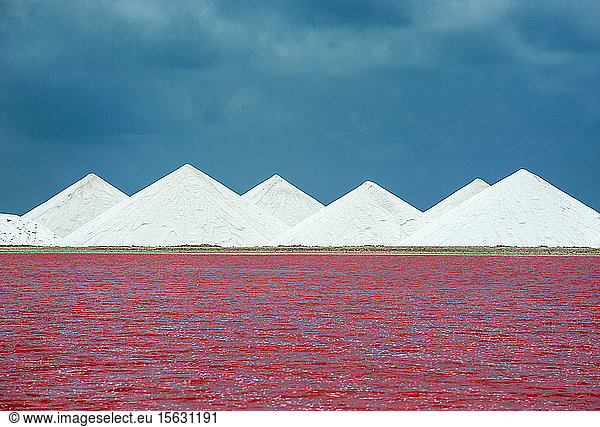 View of red salt lake against blue sky at Bonaire  Caribbean Netherlands