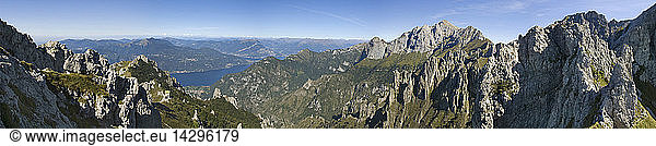 view of rosalba mountain hut and como lake  grigna meridionale  Italy