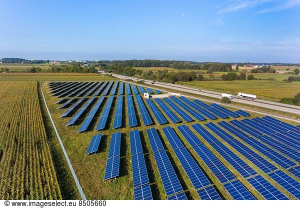 View of solar power panels  Munich  Bavaria  Germany