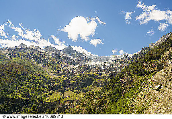 View of the Alps near Zermatt with glacier in the background