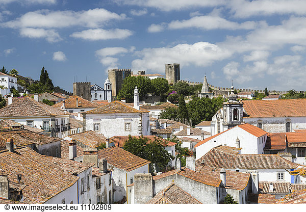 View of the ancient castle of Obidos originated in an early Roman settlement  Obidos  Oeste Leiria District  Portugal  Europe