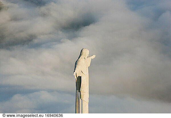 View of the Art Deco statue of Christ the Redeemer on Corcovado mountain in Rio de Janeiro  Brazil.