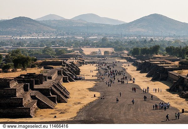 View of the Avenue of the Dead at Pre-Hispanic City of Teotihuacan  from the Pyramid of the Moon. San Juan Teotihuacán  State of Mexico  Mexico.