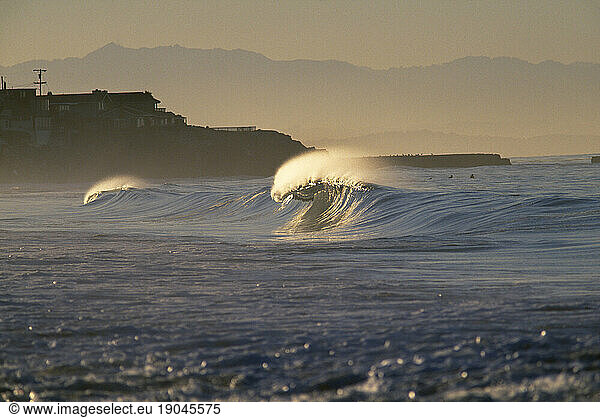 View of the coast and waves at dusk in Santa Cruz  California.