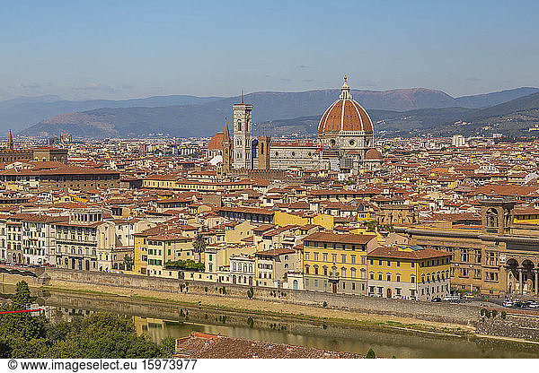 View of the Duomo and Florence seen from Piazzale Michelangelo Hill  Florence  Tuscany  Italy  Europe