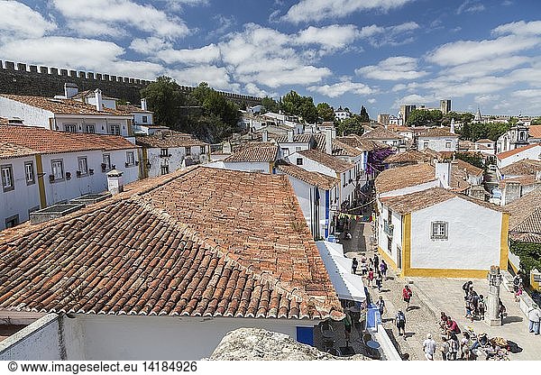 View of the fortified city of Obidos originated in an early Roman settlement  Oeste  Leiria District  Portugal  Europe