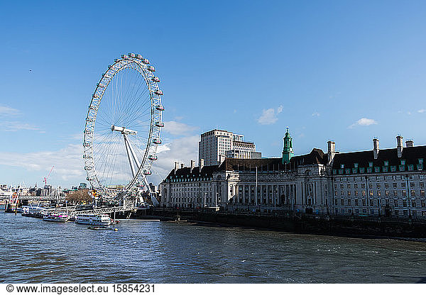 View of the London Eye and the Thames river