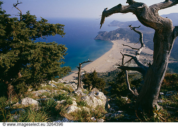 View of the Mediterranean  Tsambika  Rhodes  Greece.