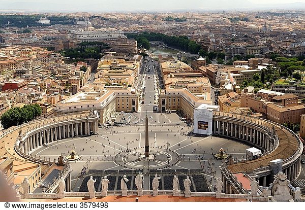 View of the Plaza de San Peter from the dome of St Peter Cathedral in Vatican City  Rome