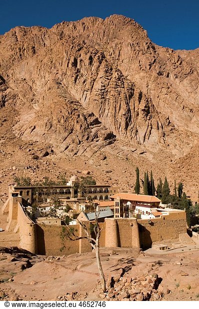 view of the St KatherineÂ¥s monastery under Mount Sinai Moses in the Sinai mountains of Egypt