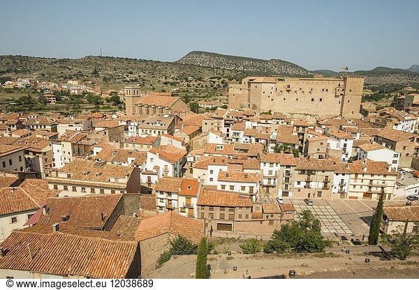 View of the town and castle. Mora de Rubielos.Camino del Cid. Aragón. Spain