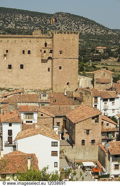 View of the town and castle. Mora de Rubielos.Camino del Cid. Aragón. Spain