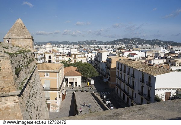 View of the town of Ibiza from the town wall  Balearic Islands  Spain