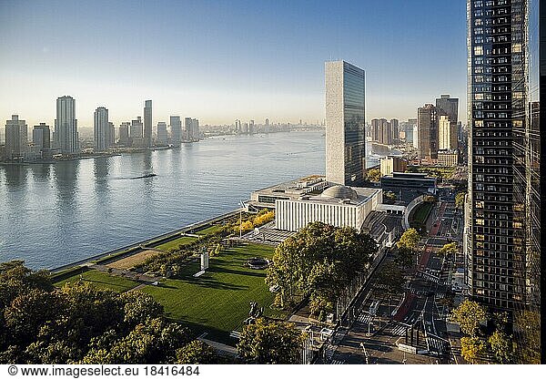 View of the United Nations and the East River. New York City  New York City  United States of America