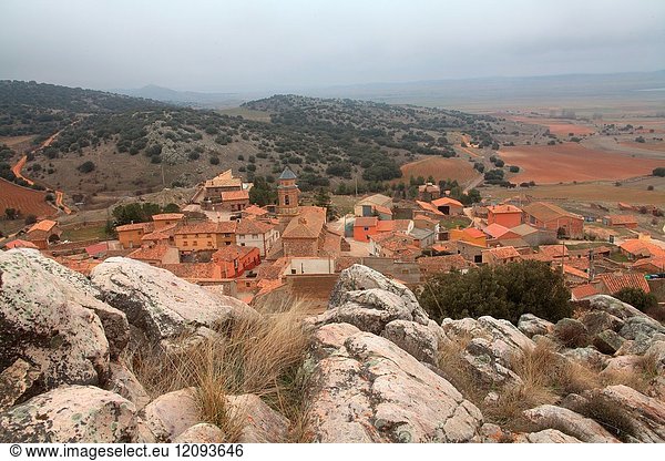 View of the village of Berrueco from its castle. Wildlife reserve Gallocanta. Zaragoza. Aragon. Spain
