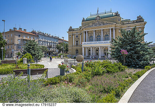 View of Theatre Park and Croatian National Theatre  Rijeka  Kvarner Bay  Croatia  Europe