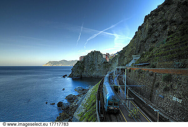 View Of Train Station Looking West Down Ligurian Coast Manarola  Italy