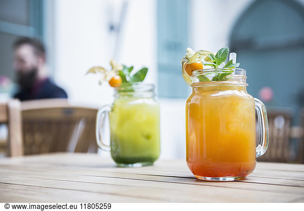 View of two mocktails in jar glass