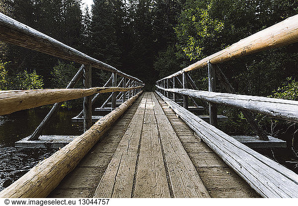 View of wooden footbridge at Mount Hood National Forest
