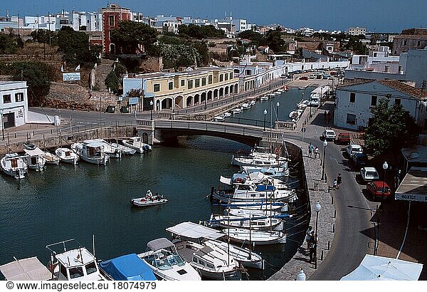 View on the Harbour  Ciutadella  Menorca  Balearic Islands  Spain  View on the Harbour  Balearic Islands  Spain  Europe  overview  landscape format  horizontal  Europe