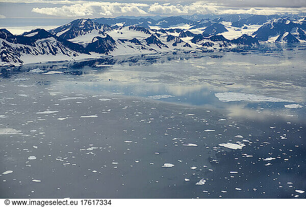 View out of the window of the Twin Otter plane during our flight up from Akureyri in Iceland up to Constable Point on the east coast of Greenland; Northeast Greenland   Greenland