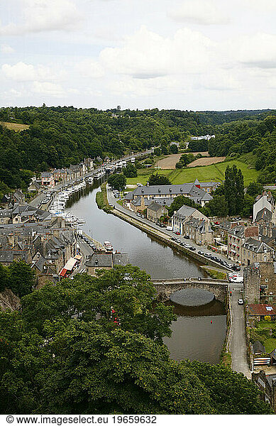 View over La Rance river and the port of Dinan  Brittany  France.
